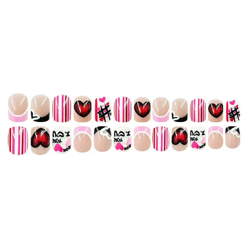 Artificial nail set with romantic heart and stripe designs Bowlift