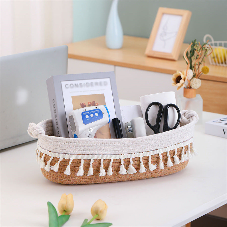 Women Decorative Storage Basket with Fringe Decoration Bowlift