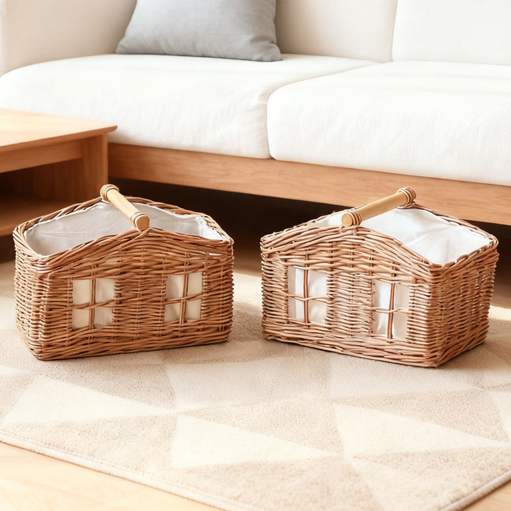 Rustic storage basket with linen lining Bowlift