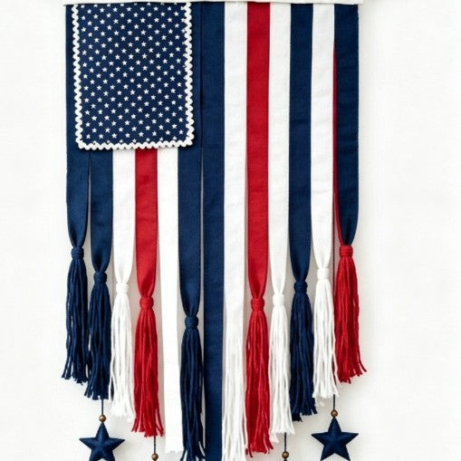 Unisex nan patriotic tasseled fabric wall hanging with star ornaments Bowlift