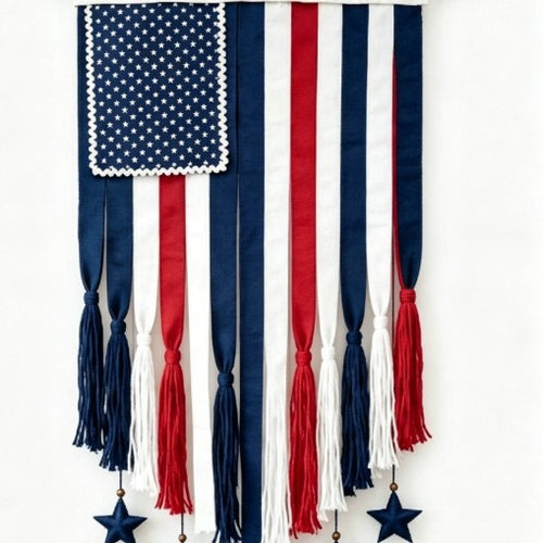 Unisex nan patriotic tasseled fabric wall hanging with star ornaments Bowlift