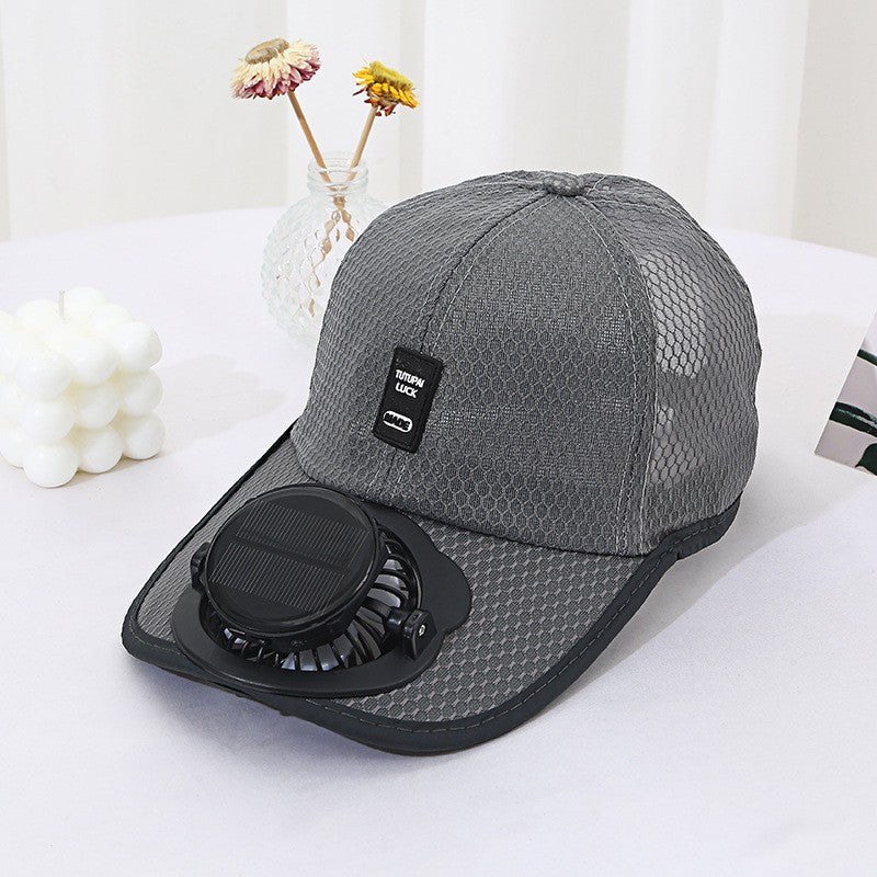 Solar-powered Fan Cap with integrated fan and breathable mesh Bowlift