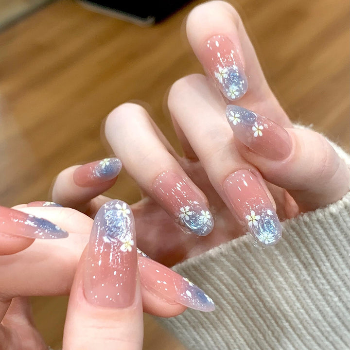 Glamorous Artificial Nails with Floral Design Bowlift