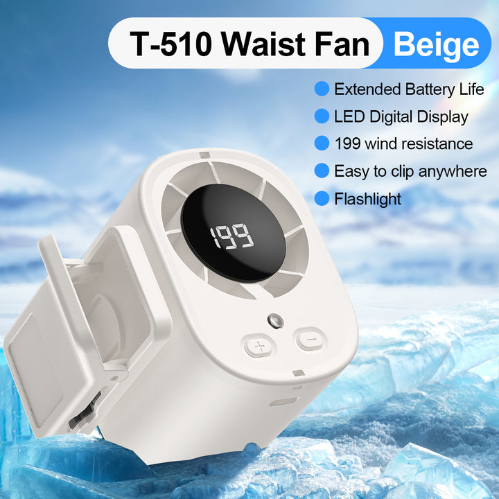 Unisex nan portable clip-on waist cooling fan with LED display Bowlift