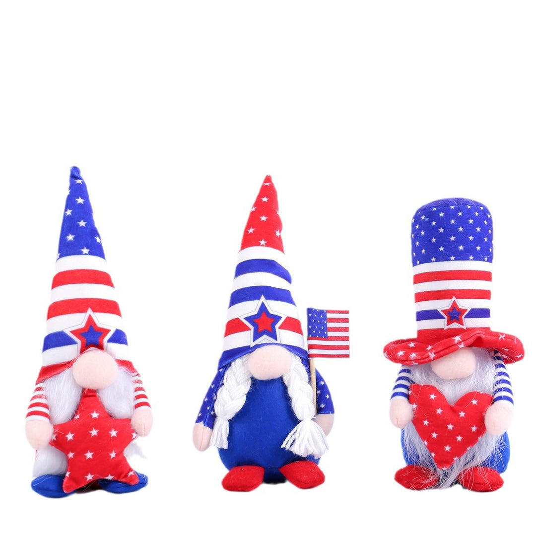 Unisex nan Patriotic Americana Decorative Gnome Plush Set with Star-Spangled Hats Bowlift