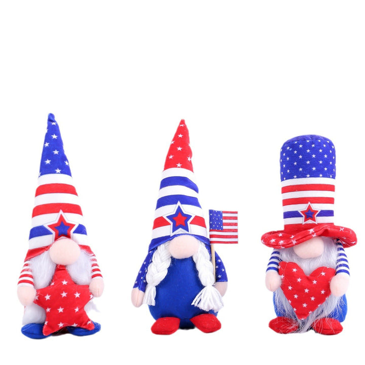 Unisex nan Patriotic Americana Decorative Gnome Plush Set with Star-Spangled Hats Bowlift