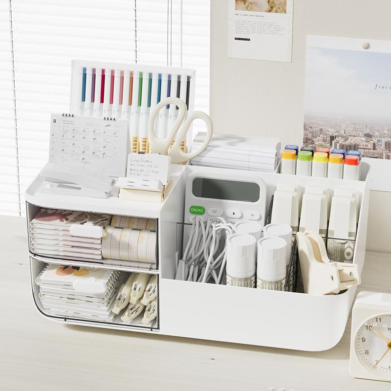 Multi-Functional Desk Organizer with Drawers and Compartments Bowlift