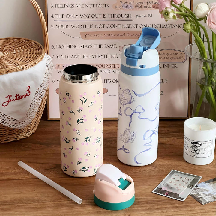 Ladies Insulated Water Bottle with Floral Design Bowlift
