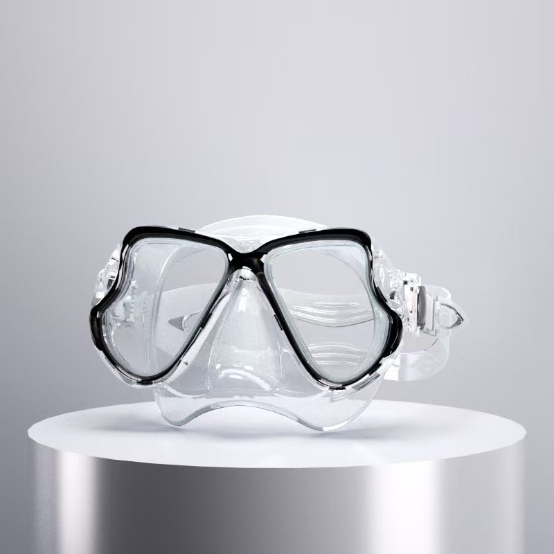 Diving mask with ergonomic design and a flexible snorkel Bowlift