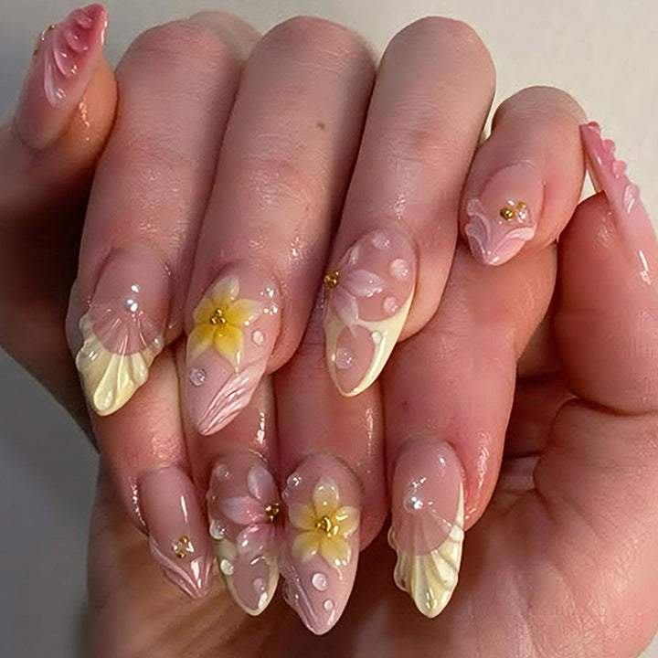 Floral Art Acrylic Nails Bowlift