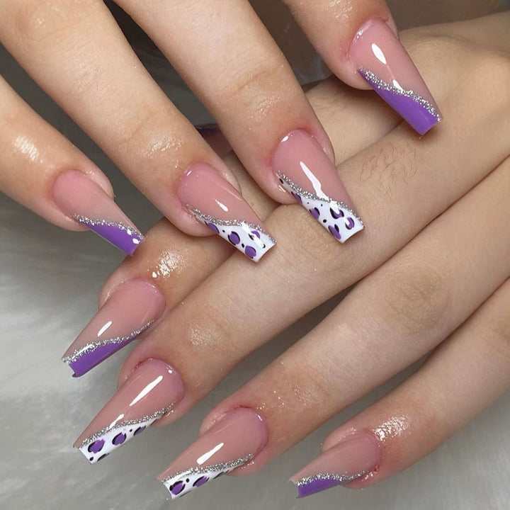 Artistic Press-On Nail Set with Sparkling Tips and Unique Patterns Bowlift