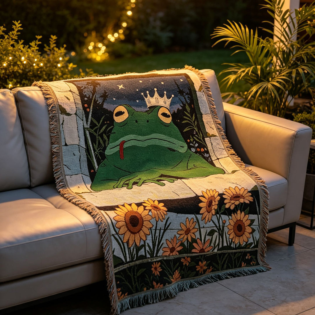 Whimsical Frog-Themed Tapestry Throw Blanket