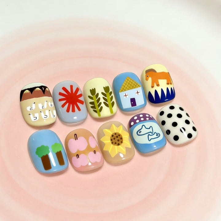 Artistic Cat-Themed Press-On Nail Art Set Bowlift