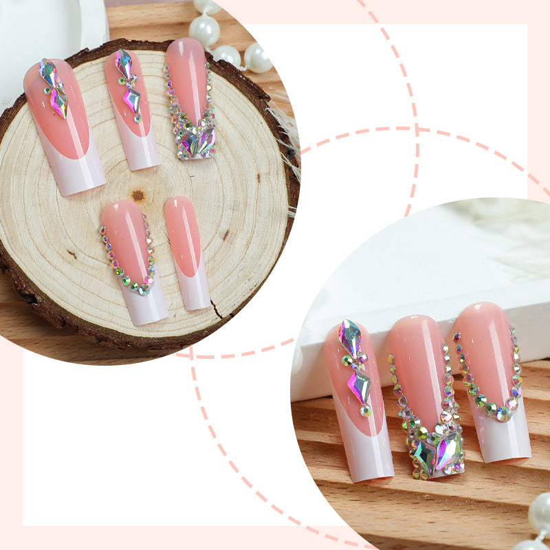 Decorative Press-On Nail Set with Gemstone Accents Bowlift