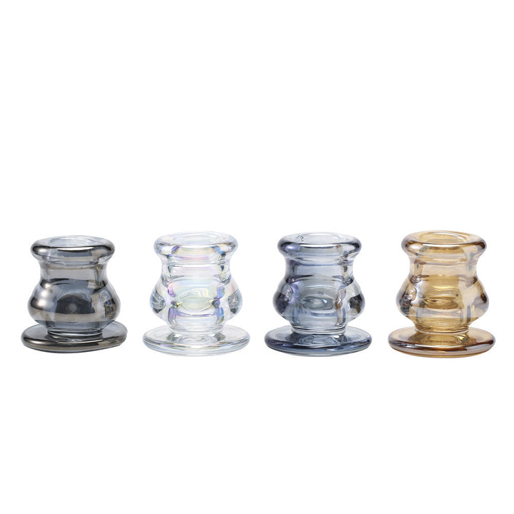 Handblown Smoky Glass Taper and Short Pillar Candle Holder Bowlift