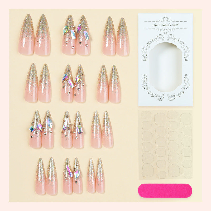 Stiletto Shaped Press-On Nail Set with Glitter Accent Bowlift
