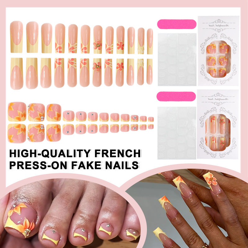 French-Inspired Floral Press-On Nail Set Bowlift