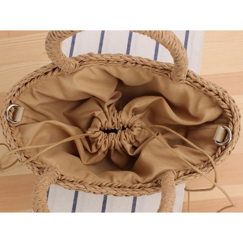 Handbag Made of Woven Natural Material with Fashionable Fringes Bowlift