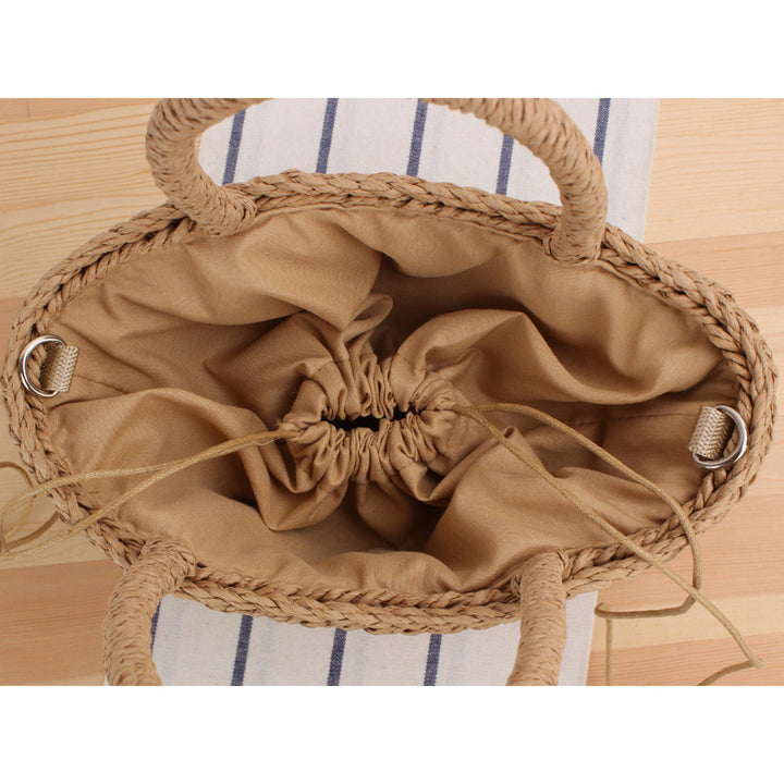 Handbag Made of Woven Natural Material with Fashionable Fringes Bowlift