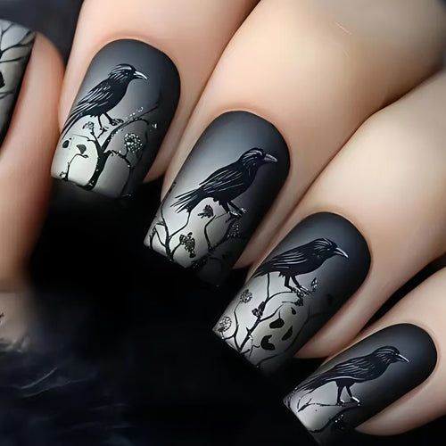 Creative skull and crow design artificial nails Bowlift