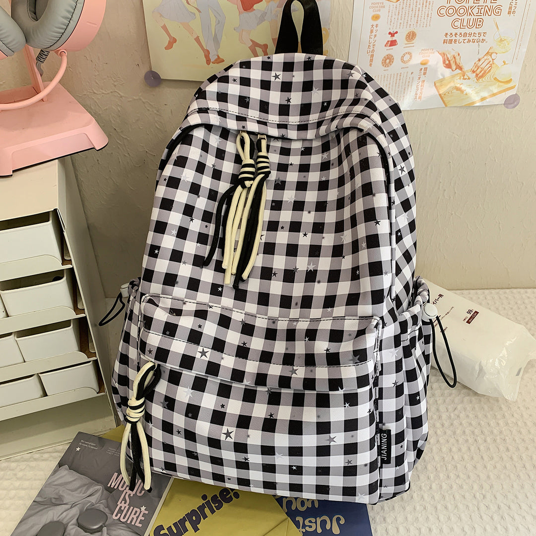 Versatile Checkered Pattern Backpack Bowlift