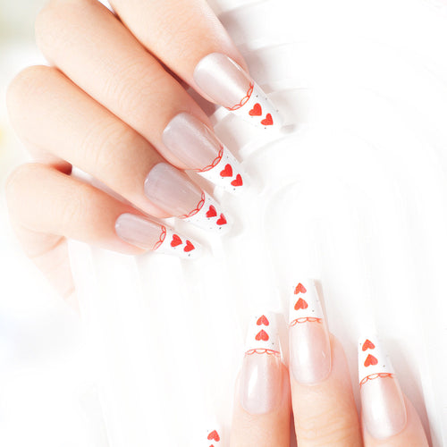 Romantic Heart-Themed Press-On Nail Set Bowlift