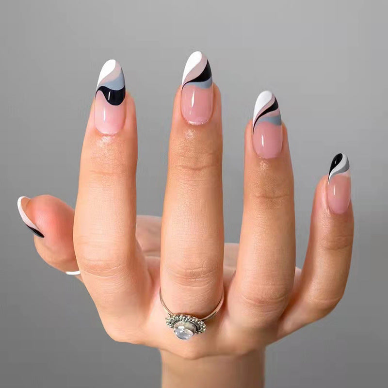 Artful nail extensions with creative wave pattern Bowlift