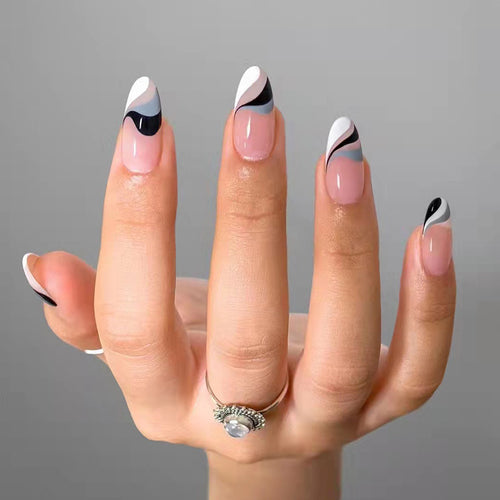 Artful nail extensions with creative wave pattern Bowlift