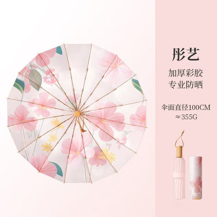 Women's Folding Umbrella with Transparent Flower Design Bowlift
