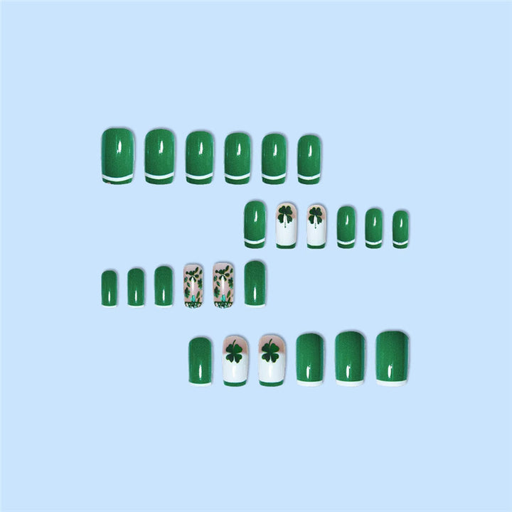 Artistic Shamrock-Themed Press-On Nail Set Bowlift