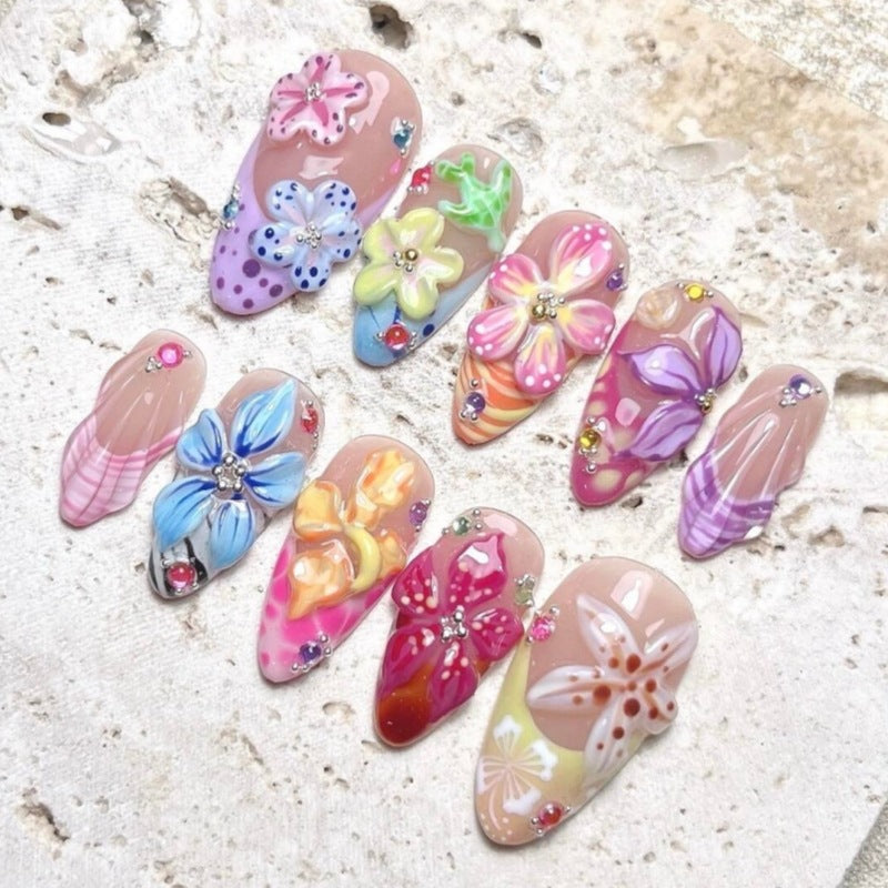 Creative Floral Embellished Press-On Nail Collection Bowlift