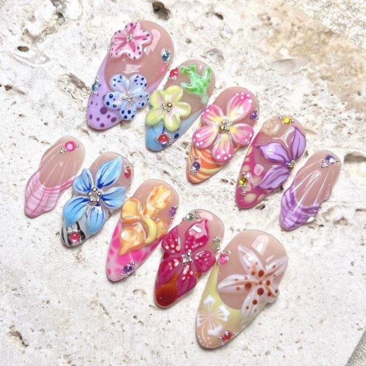Creative Floral Embellished Press-On Nail Collection Bowlift