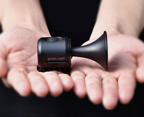 rechargeable high-decibel electric bicycle horn with trumpet-style mount and splash-resistant housing Bowlift