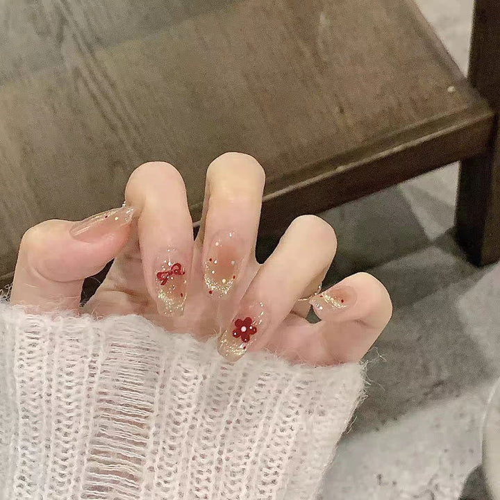 Decorative Floral Press-On Nail Set Bowlift