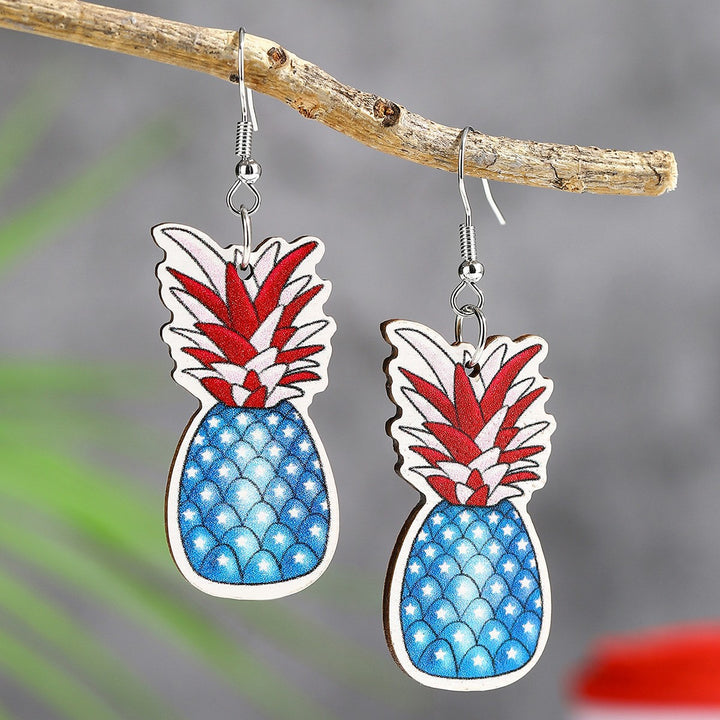 Ladies' lightweight wooden earrings in airplane jet design with patriotic motif and hypoallergenic fish hook Bowlift