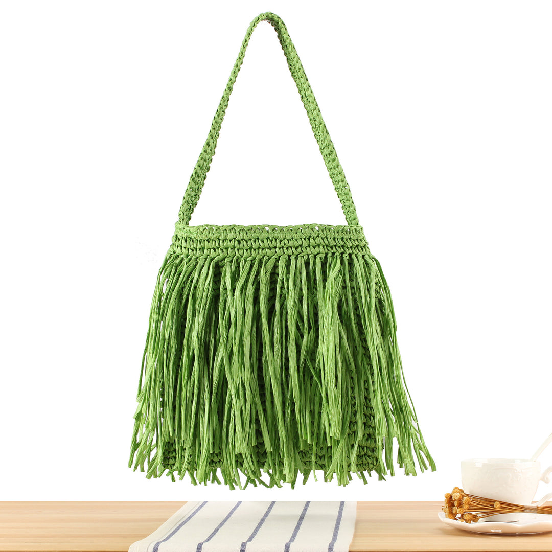 Trendy Straw Bag with Fringed Design Bowlift