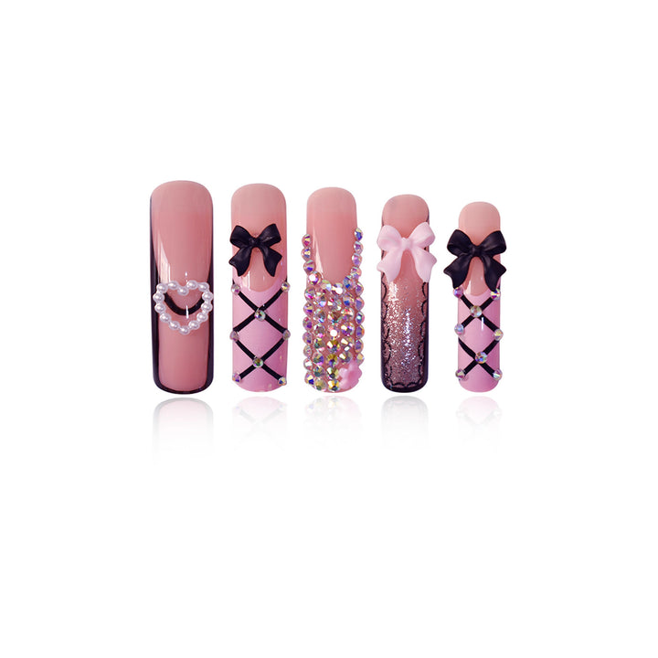 Luxury Nail Art Set with Rhinestone and Bow Accents Bowlift