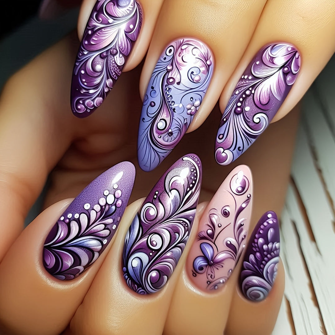 Creative artificial nails with floral and shimmering design elements Bowlift