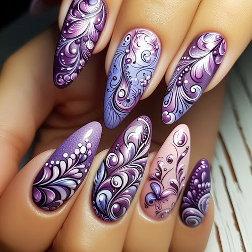 Creative artificial nails with floral and shimmering design elements Bowlift