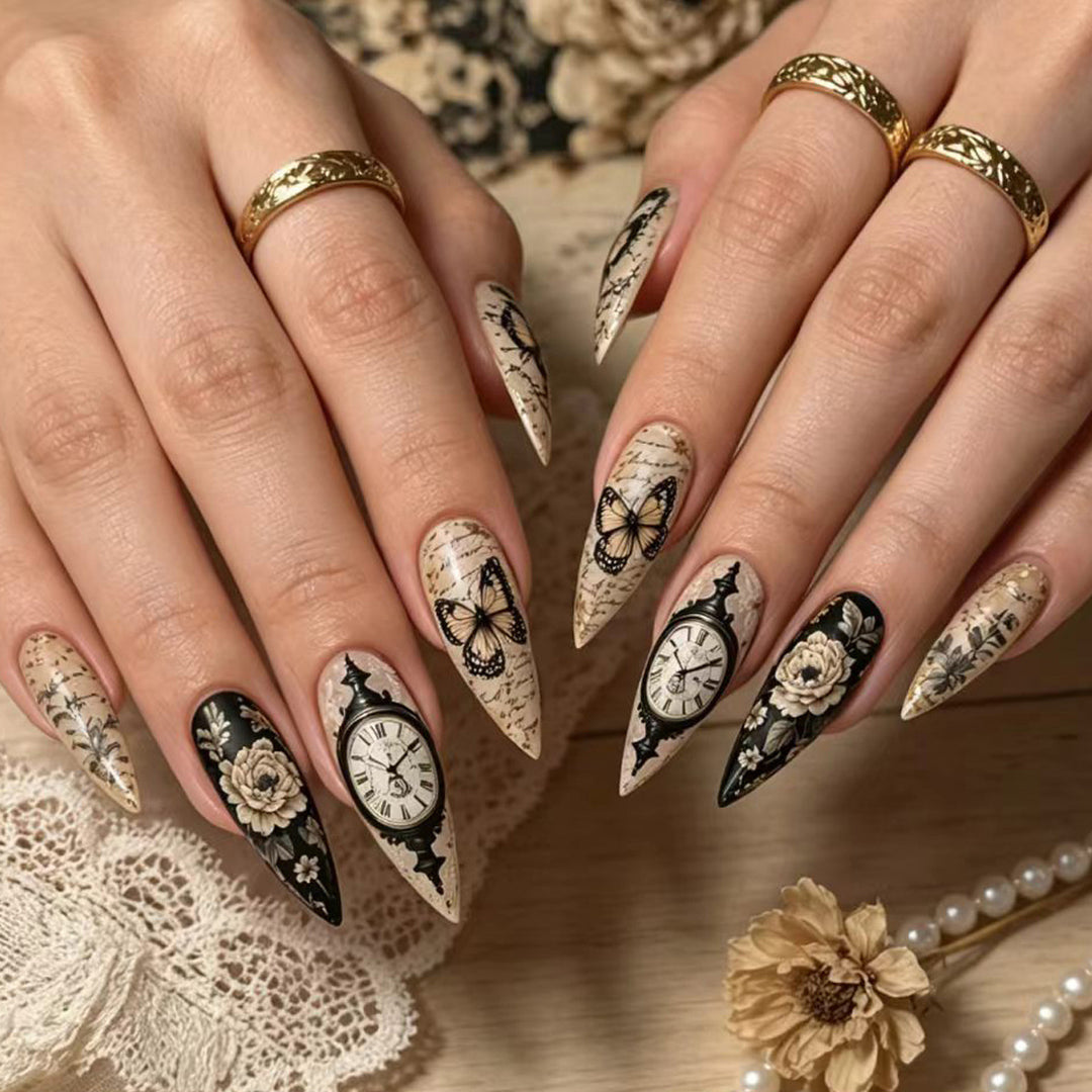 Creative Art Nails with Vintage Inspired Design Bowlift