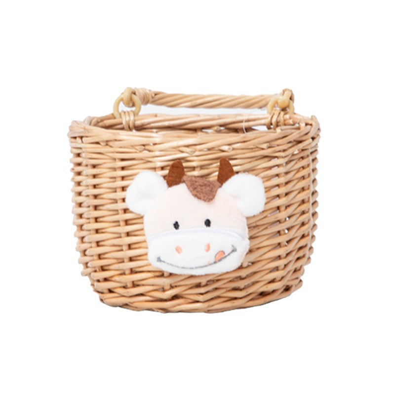 Basket made of woven material with cute animal motif