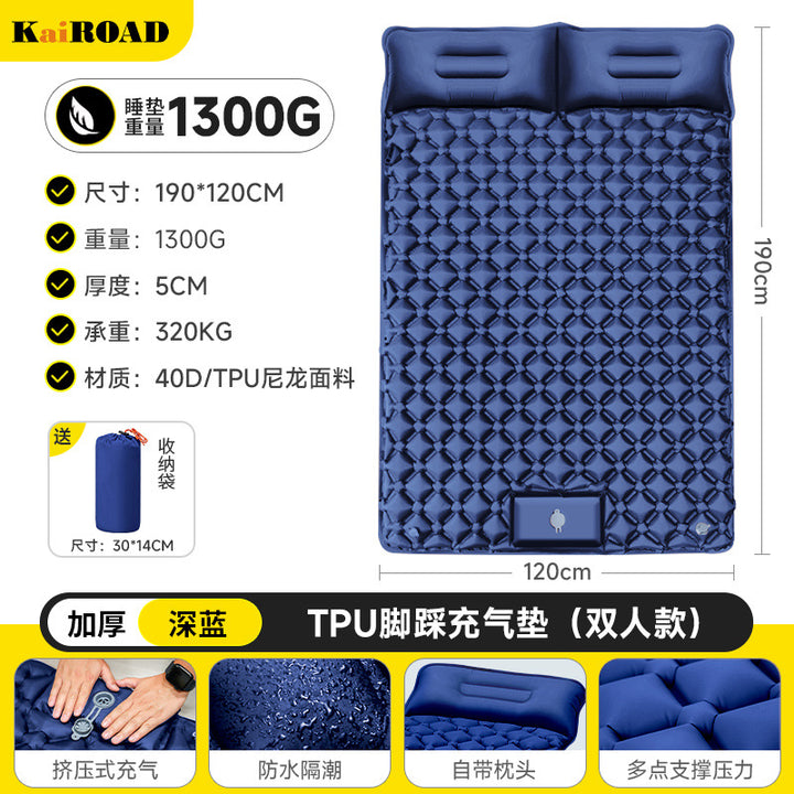 inflatable camping mat with integrated pillows and non-slip bottom Bowlift