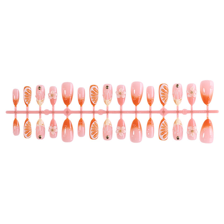 Decorative Press-On Nail Set with Floral and Citrus Accents Bowlift