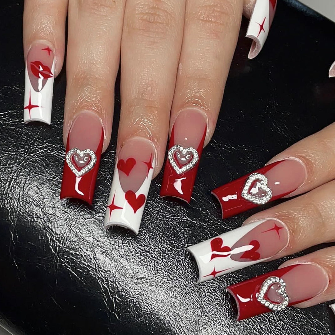 Heart-Design Acrylic Nail Art Extensions Bowlift