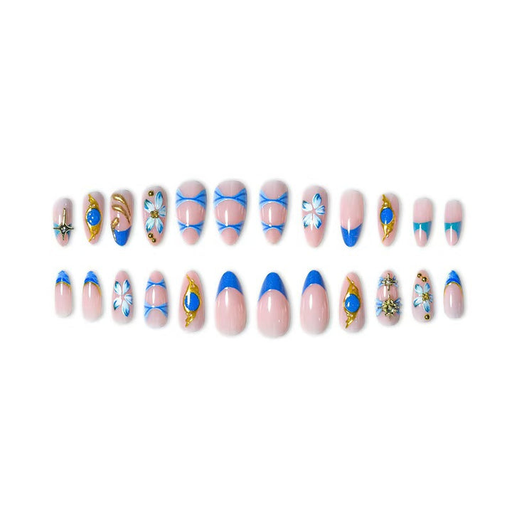 Artistic Gold and Floral Press-On Nail Set Bowlift