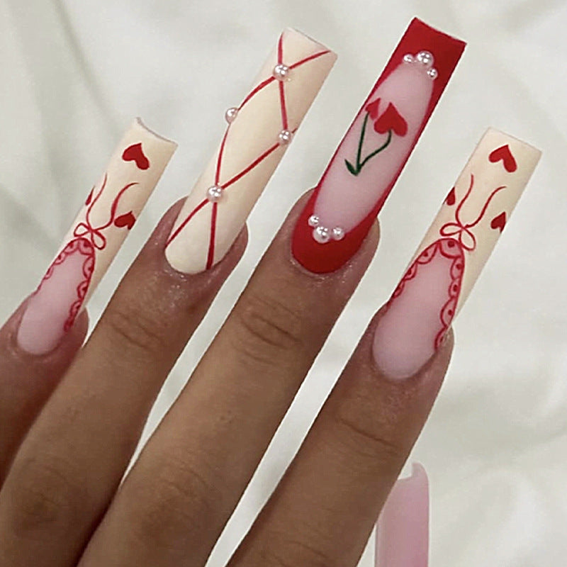 Heart-Themed Press-On Nail Art Set Bowlift