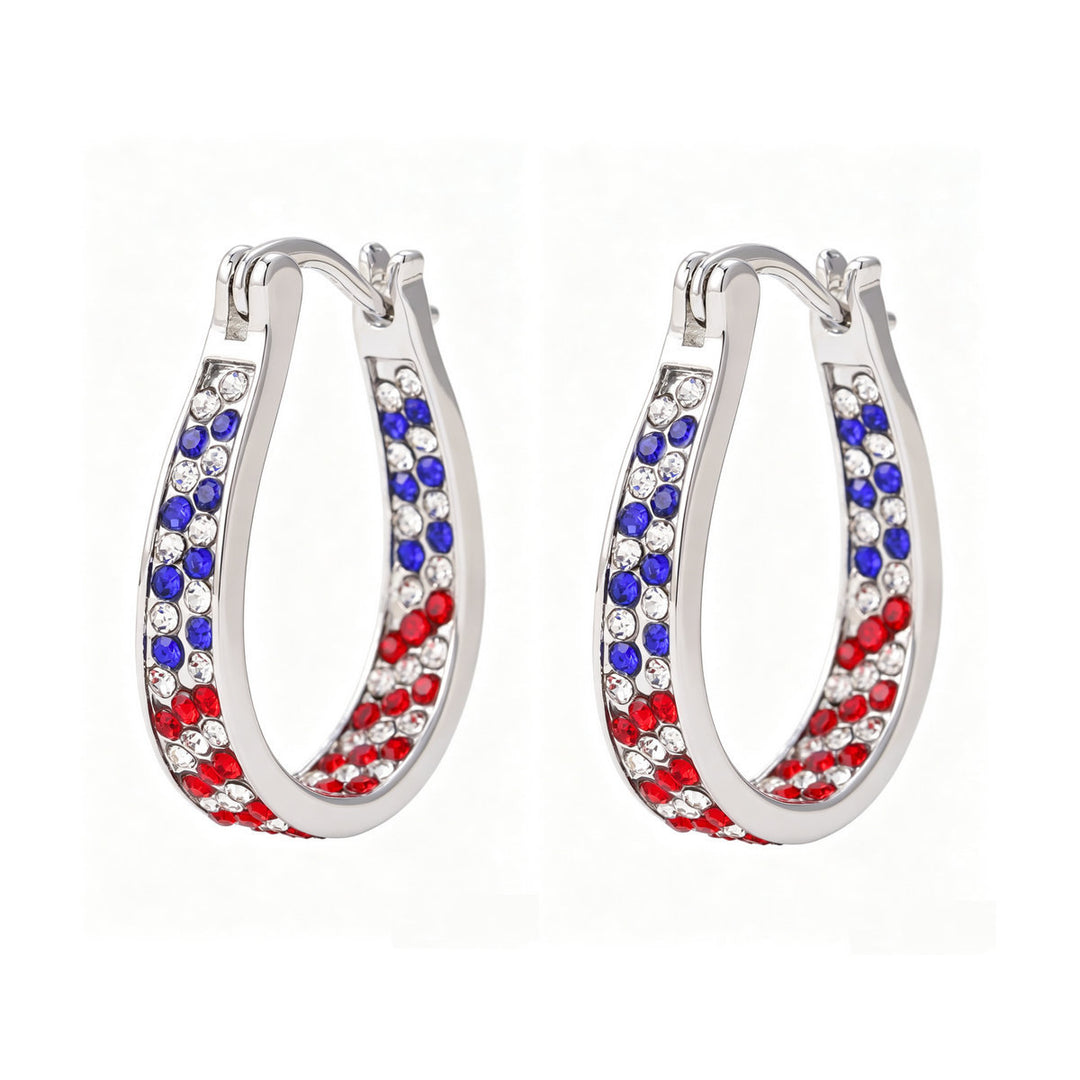 Women's Pavé Hoop Earrings with Crystal Decoration and Hinge Closure Bowlift