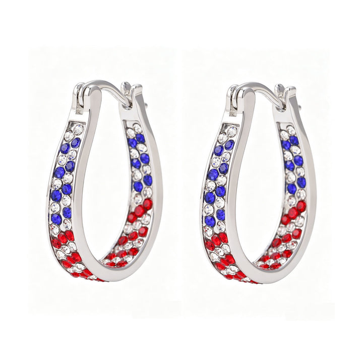 Ladies nano curved clip-on earrings with dense rhinestone embellishment and polished metal alloy Bowlift