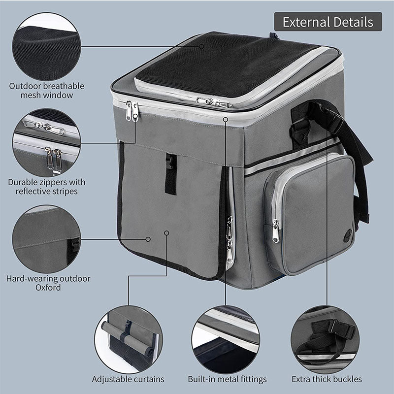 expandable front bike pet carrier basket with dual-access roll-top canopy and organizer pockets Bowlift