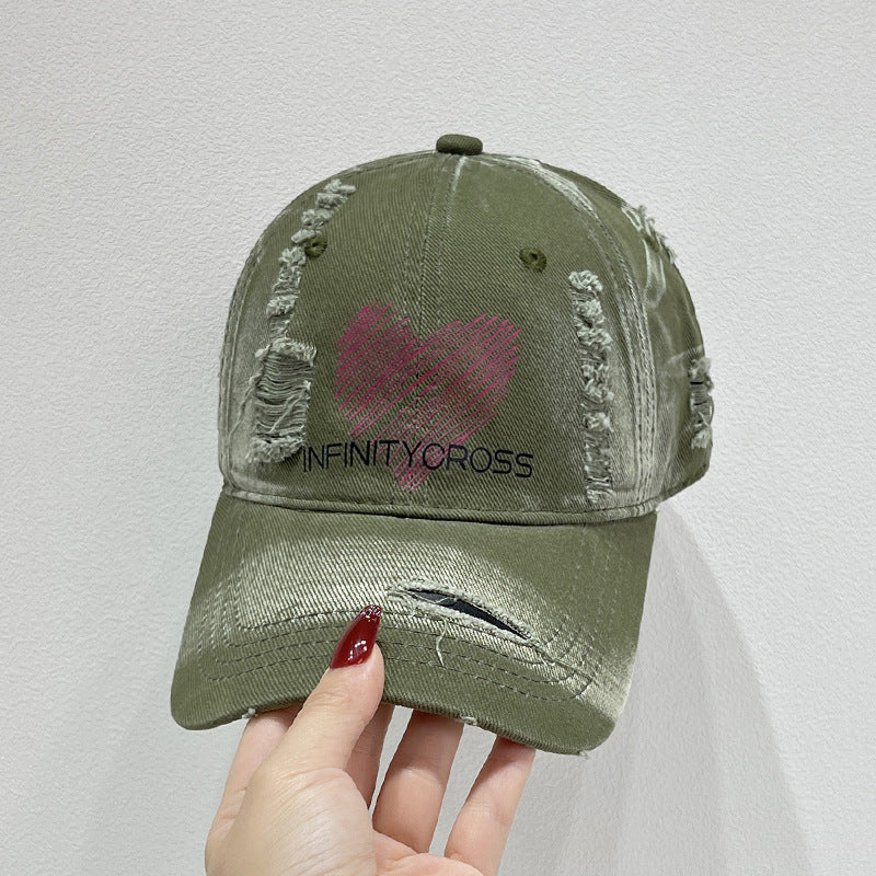 Women's Distressed Heart Embroidered Baseball Cap Bowlift